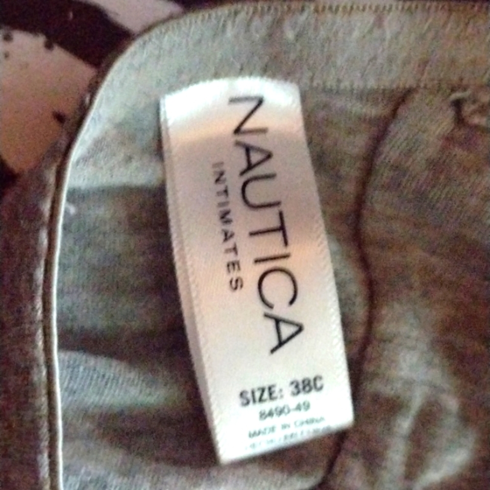 38C "Nautica" Wireless Bra, Grey Spandex, Lowcut Contouring, Thin Straps, Padded